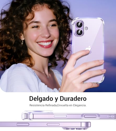 FLLAO 5 in 1 Case for iPhone 17 with 2 Screen Protector and 2 Camera Lens Protector, [Built-in Air Pad] Anti-Shock, Anti-Scratch Phone Case 6.3 Inches, Transparent
