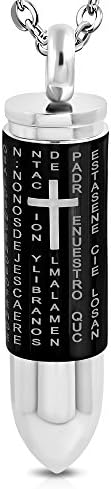 Stainless Steel 2-tone Laser Printed The Lords Prayer In Spanish Padre Nuestro Cross Openable Memorial Ashes Urn Pill Case Bullet Pendant - SPK177