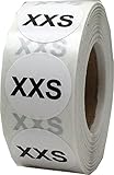 XXS Clothing Size Labels - White/Black Size Stickers for T Shirts - 500 Total - Apparel Safe Adhesive