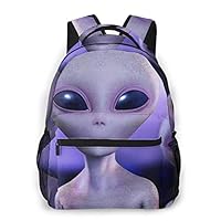 HUNANing Fashion Leisure Backpack for Girls and Boys, College Student School Laptop Daypack Teen Lightweight Casual Bookbags, High Capacity Travel Bag - Alien Grey UFO Monster