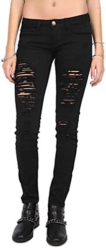 Shopglamla Women's Juniors Destroyed Skinny Jeans Machine Jeans Black Size 9