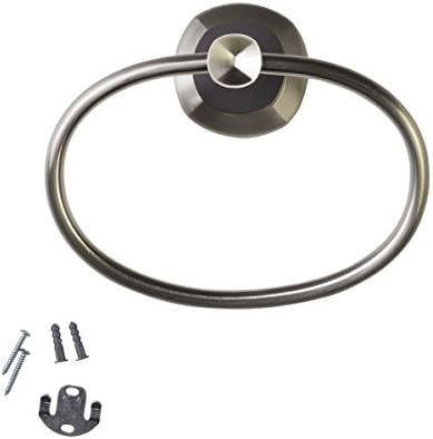 Delta Bathroom Towel Ring in Satin Nickel with Cocoa Bronze Insets, fixing without drilling, 2.6in x 7.1in x 5.5in