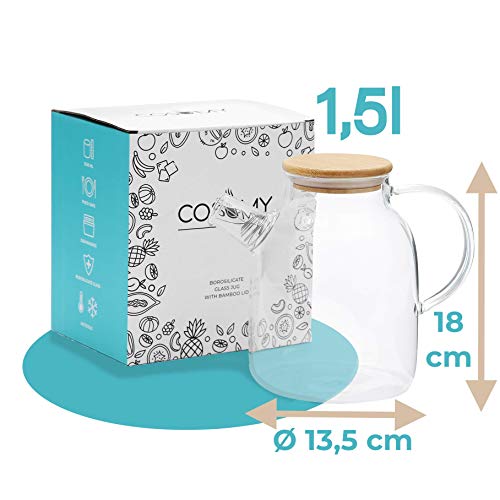 Teekanne Glas 1,5 Liter mit Holz Deckel und Filter - Für heiÃe und kalte Getränke - Spülmaschinenfest - Kälte- und Hitzebeständig - Ideal Sommer oder Winter – Bild 5