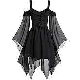 Cdiecer Halloween Women's Dress Vampire Halloween Dresses for Women Vintage Dress for Women Halloween Witch Costume for Women Gothic Halloween Dress(BK,L5)