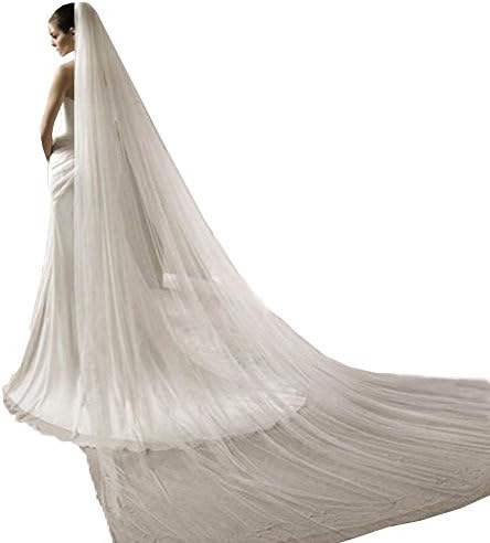JQLD 3M Long Bridal Vei Cathedral Tulle Simple Brides Wedding Veils with Comb (Medium, White)