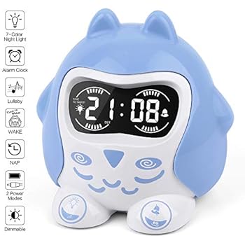 Time to Wake Kids Sleep Trainer Clock, White Noise Machine with 9 Baby Sleep Lullaby Sounds & Timer|Night Light|12/24H|NAP, Plug in/Battery Powered Digital Alarm Clock for Toddler Girls Boys Bedroom