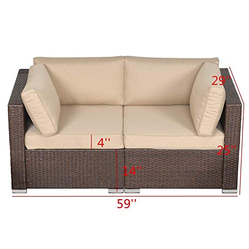 Patio Furniture Corner Sofa Outdoor Loveseat, 2 Piece Wicker Rattan