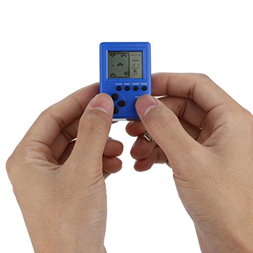 Cywulin Retro Mini Keychain Pendant Game Tetris Game Console Toy Packaging Toys Built-in 26 Games Travel Portable Gaming System Electronics Machines Gaming Gift Present for Boy Kids (Blue)