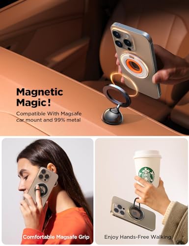 Durable Silicone Ring Mag-safe Phone Grip Holder Kickstand, Magnetic Phone Ring Holder Stand, Compatible with Wireless Charging for iPhone 15 14 13 12/Pro/Max/Plus and Other All Smartphones (Black)