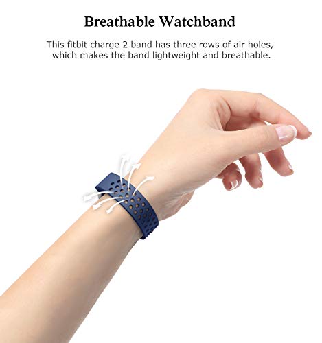 SWEES Silicone Sport Bands Compatible Fitbit Charge 2, Breathable Sport Replacement Bands with Air Holes Small & Large (5.7" - 8.3") for Women Men, Black, Grey, Navy Blue, Pink, White, Teal