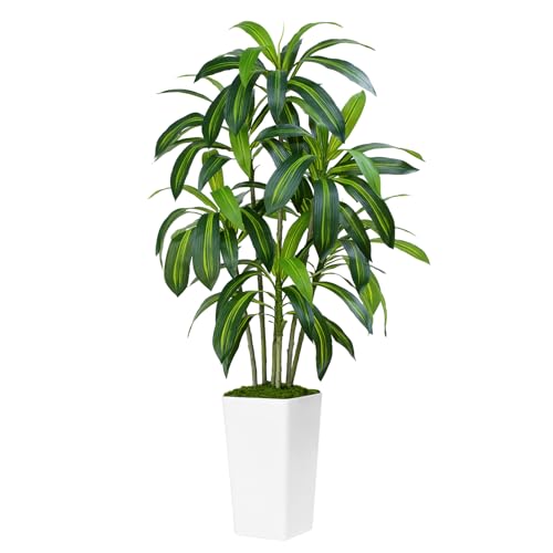 ZEEOZE 150cm Dracaena Plant Artificial Tree Tall Fake Tropical Floor Plants Potted Artificial Silk Tree Leaf Faux Trees White Tall Planter for Home Office Living Room Indoor Outdoor Decor