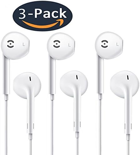 Apple earphones, Wired earbuds with Microphone and Remote Control for iPhone, iPad, iPod, Samsung, Tablet PC and Other Compatible Devices – Handsfree Stereo&amp; Noise Isolating(3 Pack – White)