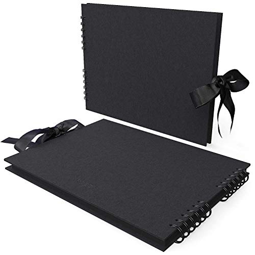 Arteza Blank Scrapbook Set, Black Cover, Spiral Bound, 8.5x11 inches, 2