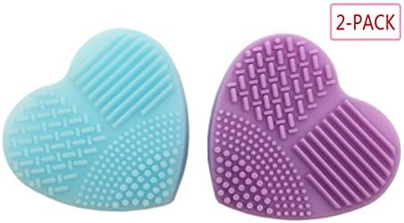 Billmill Make Up Brushes Cleaner Mat Silicone Heart Shape Wash Brush Glove Scrubber Pad Tool (Blue &amp; Purple)