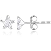 Sechi Solid 925 Sterling Silver Clear Cubic Zirconia Stud Earrings for Women Hypoallergenic Star Studs Jewelry