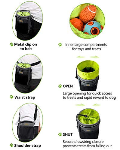 MARSLABO Dog Treat Pouch for Training, Dog Treat Bag, Easy Access to Treats, Treat Pouch Dog Training with Waist Belt, Shoulder Strap, Poop Bag, Clicker, Collapsible Bowl, Build-in Waste Bag Dispenser