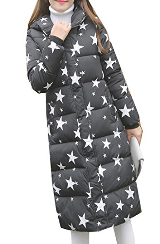 Generic Women's Star Print Long Winter Warm Hooded Quilted Down Coat Black L Generic Women's Star Print Long Winter Warm Hooded Quilted Down Coat Black L