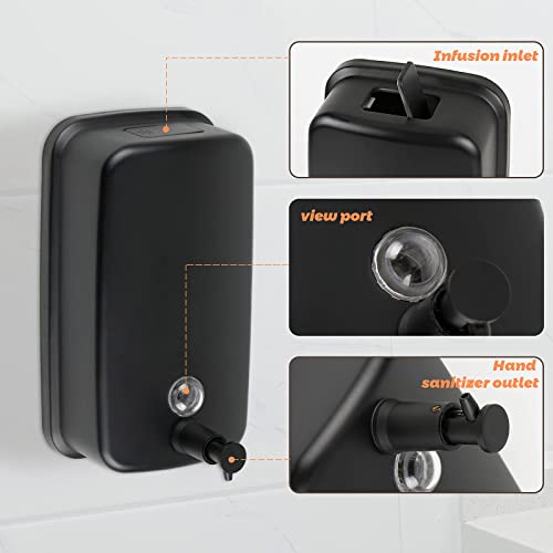 TERRIFI Soap Dispenser Wall Mount, 800ml/27 Fl.oz Commercial Wall Mounted Black Metal Wall Soap Dispenser, Strong Anti-rust and Waterproof for Bathrooms, Hotels, Restaurants