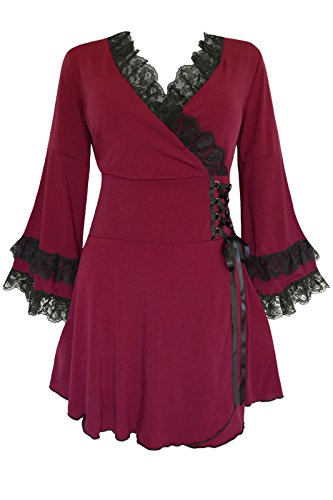 Dare to Wear Victoria Corset Top: Gothic Victorian Steampunk Women's Lace Tunic for Everyday Halloween Cosplay Festivals, Burgundy L