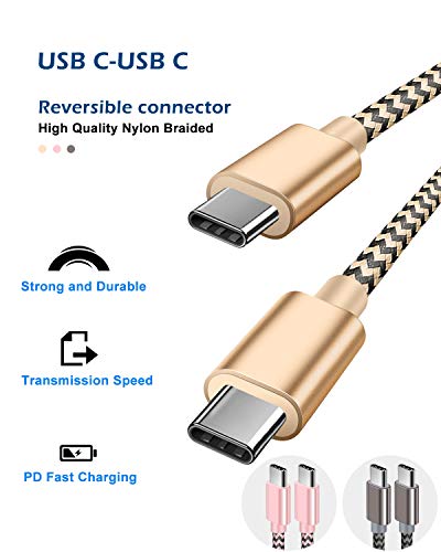 USB C to USB C Cable,3 Pack USB C Charger Cable,Nylon Braided USB C to C Cable for Samsung Galaxy S20/S10/S9/Note 10, Google Pixel 2/3/4 XL, MacBook Pro 2019/2018/2017 and More, 5FT (Gold, Pink, Grey)