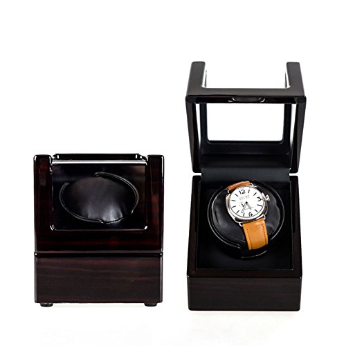 Driklux Automatic Single Watch Winder with Quiet Motor,Premium Solid Wood Exterior and Soft Watch Pillows(Black&Red High Gloss Finish+Black PU)