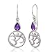 925 Sterling Silver Yoga, Om, Ohm Symbolic w/Purple Amethyst Stone Earrings-Nickel Free