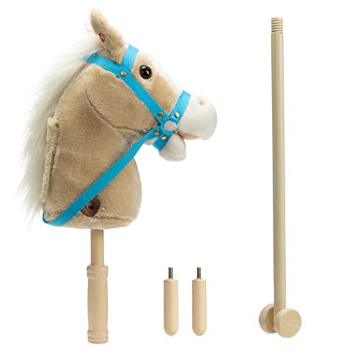 HollyHOME Outdoor Stick Horse with Wood Wheels Real Pony Neighing and