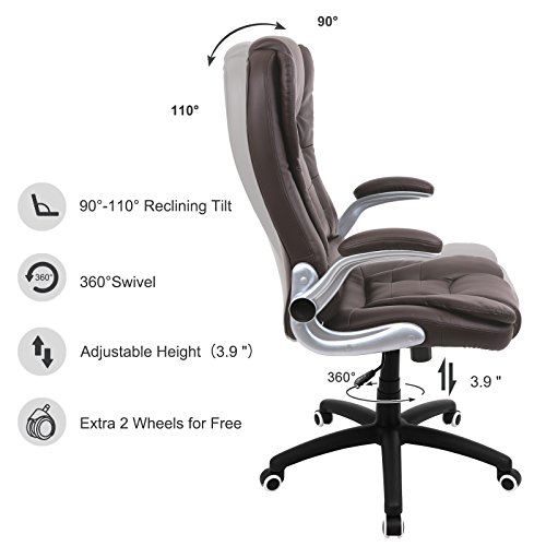 SONGMICS Thick Office Chair Executive Chair with Large Seat and Tilt Function Swivel Computer Chair Brown UOBG51BR