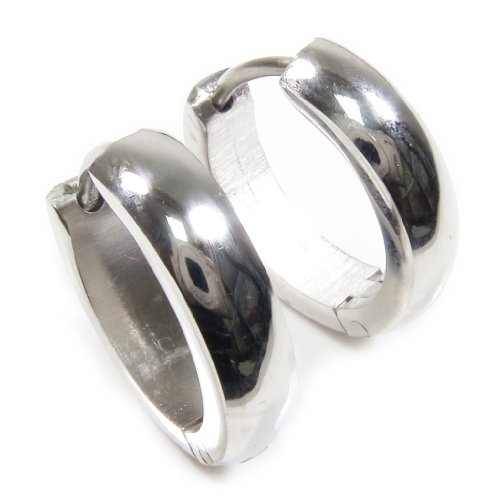Pair stainless steel polish hoop men earrings