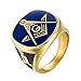 EZSONA Men's Stainless Steel Gold Plated Freemason Masonic Rings Size 12