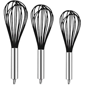 TEEVEA ((Upgraded) 3 Pack Very Sturdy Kitchen Silicone Balloon Wire Set Egg Beater for for Blending Whisking Beating Stirring Cooking Baking, Black,