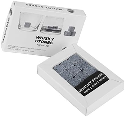 Justmysport Whiskey Stones, 100% Pure Soapstone, Sipping Stones-Set of 9 Grey Whisky Chilling Rocks in Gift Box with Carrying Pouch
