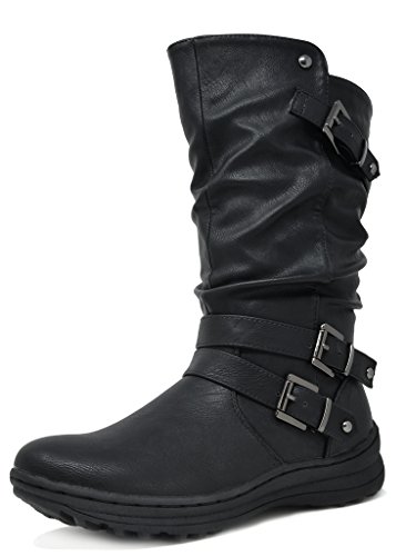 DREAM PAIRS Women's Moscow Black Faux Fur Lined Mid Calf Winter Snow Boots Size 6 M US