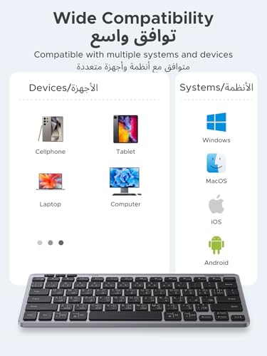 UGREEN Slim Silent Wireless Keyboard, Bluetooth5.3+2.4G, Long Battery Life, 78-Key Compact Portable Keyboard, 4°-9° Adjustable Stand, for office/home/travel, for Mac, iPad, Windows, Android