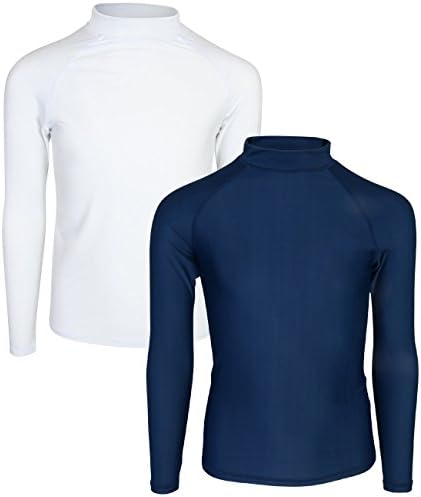 Ingear Swim Boy’s Long Sleeve Rash Guard UPF 50+ Shirt (2 Pack) Navy/White, X-Small/4-5