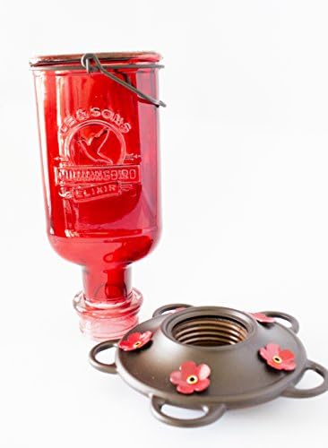 Beautiful Red Antique Bottle Hummingbird Feeder - Includes 5 Nectar Perches! 100% Guaranteed That Your Hummers will Love!