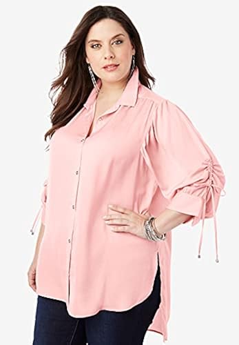 Roamans Women's Plus Size The Tie-Sleeve Tunic With High-Low Hem
