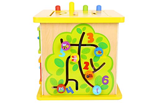 Pidoko Kids Wooden Activity Cube - Fun Forest Theme Toy for Toddlers Boys and Girls
