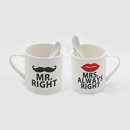 Mr. Right &amp; Mrs Always Right Lovely Mustache Couple Matching Coffee Water Juice Tea Drink Mug Cup For Birthday Gift, Wedding Gift