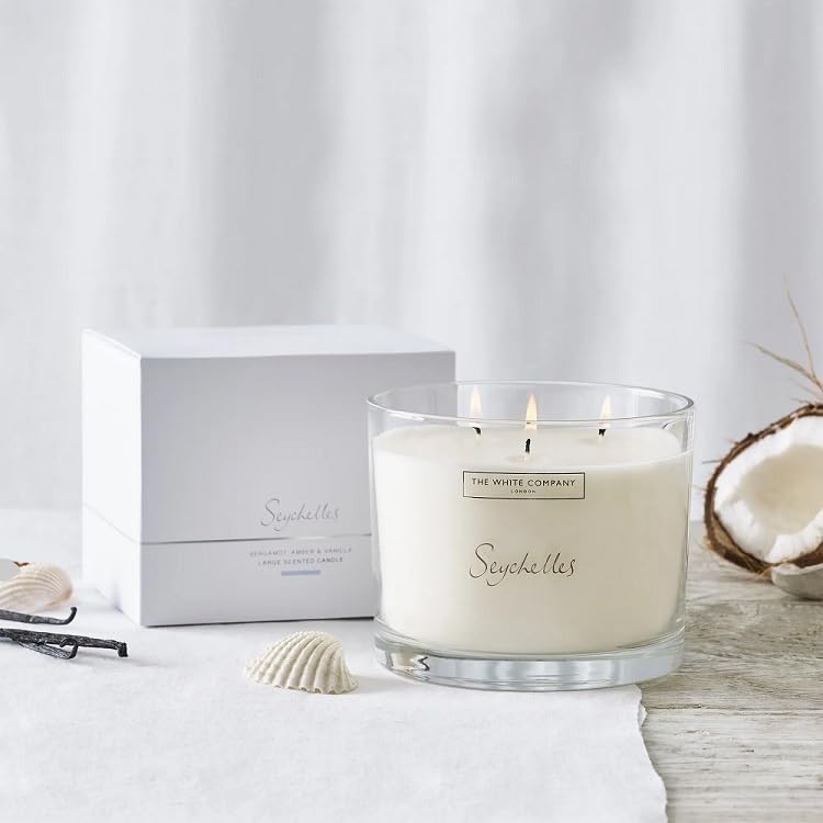 The White Company Seychelles Large Candle, Fabulous Three-Wick Candle,770g Approximately 70 Hours' Burn time