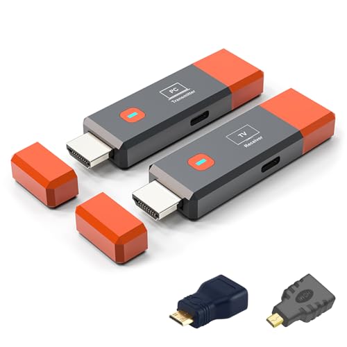Wireless HDMI Transmitter and Receiver 165ft/50m, 1080P Output Wireless HDMI, Wireless HDMI with Micro & Mini Extender Kit for Streaming Video and Audio to Monitor from Laptop/Pc/Tv Box/Projector