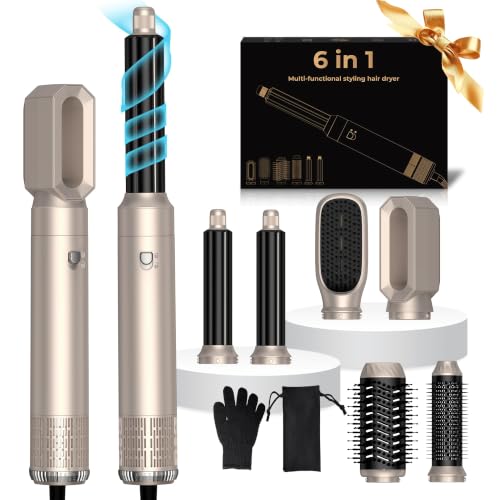 UKLISS Hairstyler Airstyler 6 in 1 Hair Dryer, 1000W Hair Dryer Brush Set, Air Curler, Styling Brushes, 3 Temp Adjustments, Gifts Set for Donn (Gold)