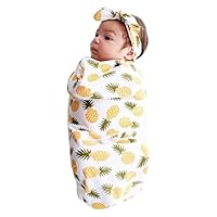 Ecurson Newborn Infant Baby Pineapple Swaddle Blanket With Headband (Yellow)