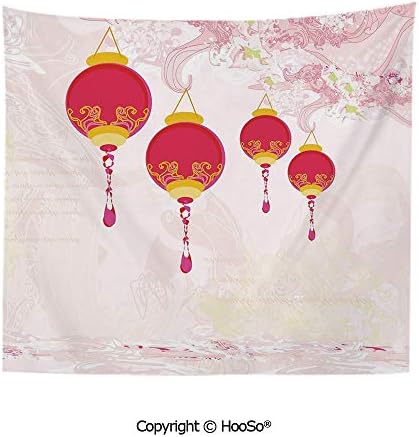 Durable Washable and Reusable tapestry wall hanging carpet 59x40in,New Year of Chinese Calendar Celebrations Eastern Imagery Abstract Asian Art Decorative,Hot Yellow Comfy and No Strange Odor ho