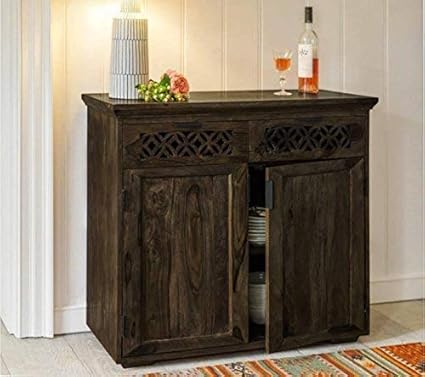 Rs Furniture Solid Sheesham Wood Side Board Cabinet With Drawers