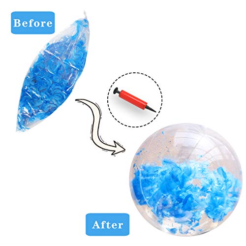 YOBAYE Inflatable Beach Ball Giant Beach Ball Filled with Feathers Swimming Pool Water Toys for Kids Adults Summer Beach Favor, 2 Pack, 24 Inch, Blue + Red - Thumbnail 2