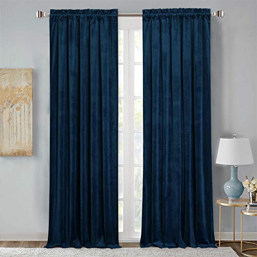 StangH Navy Blue Curtains - Thick Soft Velvet Light Blocking Curtains 96 inches for Living Room, Elegant Decor Window Treatment Set for Villa/Farmhouse, W52 x L96, 2 Panels