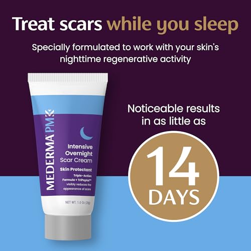 MEDERMA PM INTENSIVE OVERNIGHT SCAR CREAM, WORKS WITH SKIN’S NIGHTTIME REGENERATIVE ACTIVITY, CLINICALLY SHOWN TO MAKE SCARS SMALLER AND LESS VISIBLE, 1.0 OZ (28G)