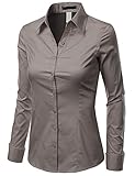 Doublju Womens Basic Long Sleeve Cotton Button Down Collared Shirt