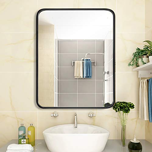 Rectangular Black Framed Bathroom Mirror / 24" x 30" Rectangular Decorative Wall Mirror with